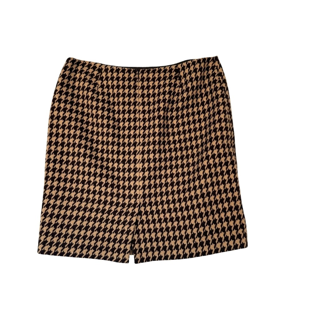Talbots Womens Tan Black Houndstooth Wool Blend Mini Skirt Size 14 - Picture 3 of 7